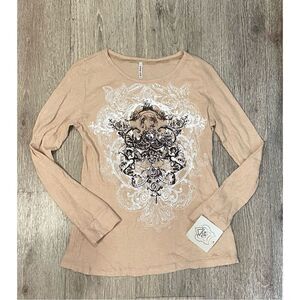 Cubism Generosity in Justice Tan Long Sleeve Shirt Medium New